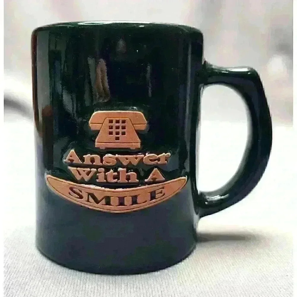 Vintage Frankoma Pottery Mug Electric Company Advertising "Answer With A Smile"